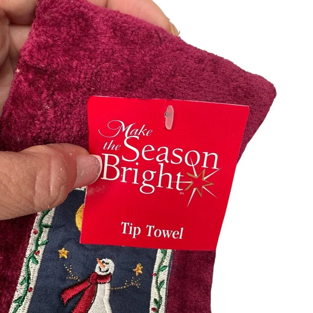Vintage Snowman Make The Season Bright Tip Towel Christmas Set of 3 100% Cotton